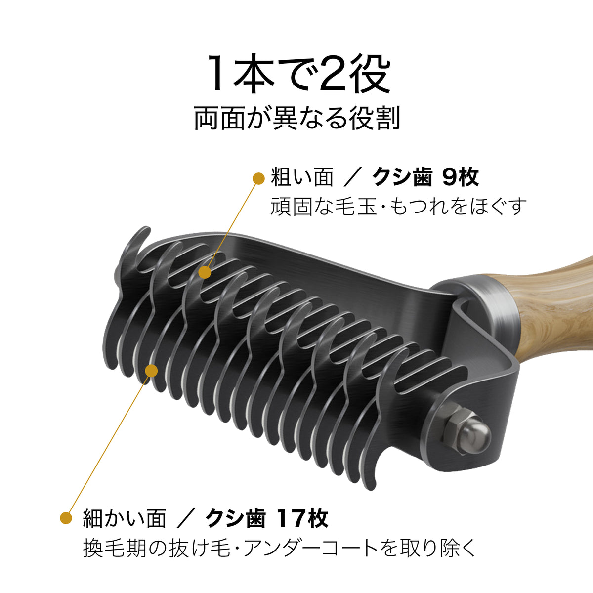 minimug ペットブラシ 両面 9枚＋17枚刃 天然木ハンドル